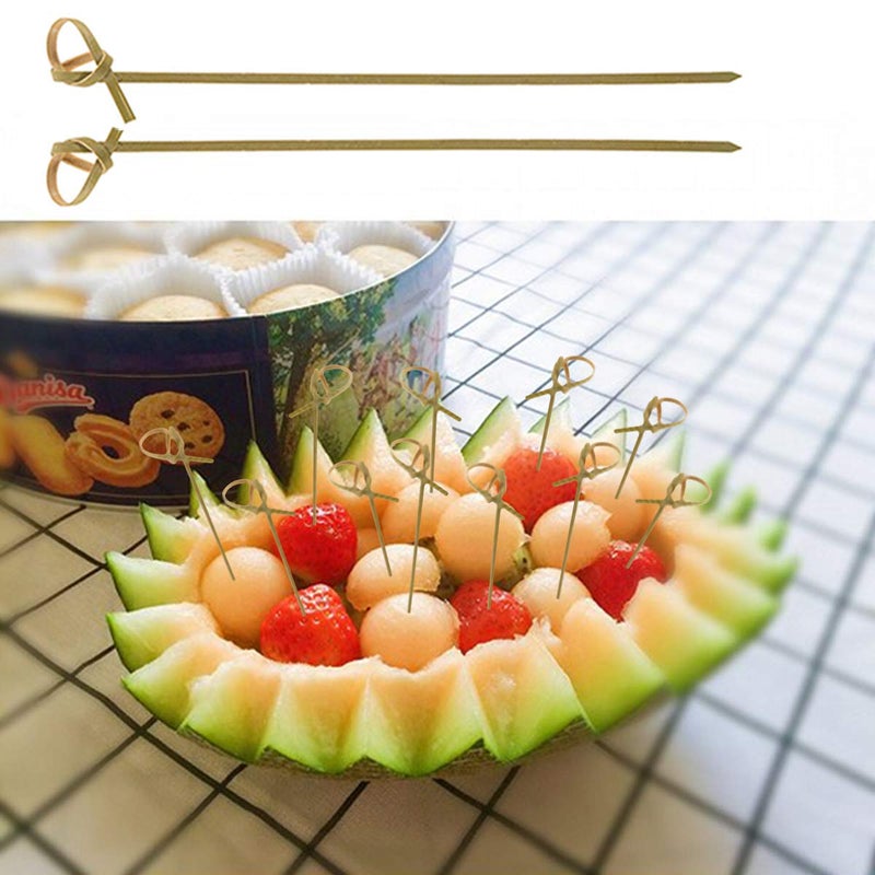 DC-BEAUTIFUL 200 Pack Natural Bamboo Knot Skewers, 6 Inch Bamboo Twisted End Cocktail Picks, Appetizer Picks for Party Snacks Club Sandwiches Finger Food Barbecue Must (6.0â€) - Image 5